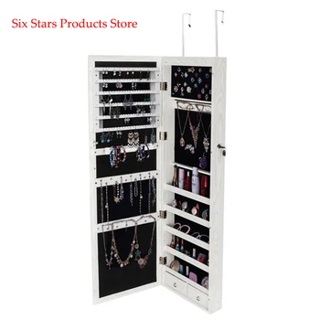 

Retro PVC Wood Grain Coating Whole Body Mirror Jewelry Storage Dressing Mirror Cabinet with LED Light White