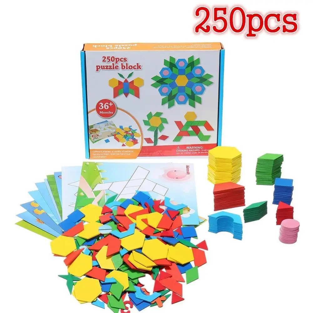 250Pcs Wooden Tangram Children toy Geometry Puzzles Building Brain Training Education Kid Toy 250pcs roll colorful blank handwritten name tag stickers personalized labels children school teacher offer water bottle desk