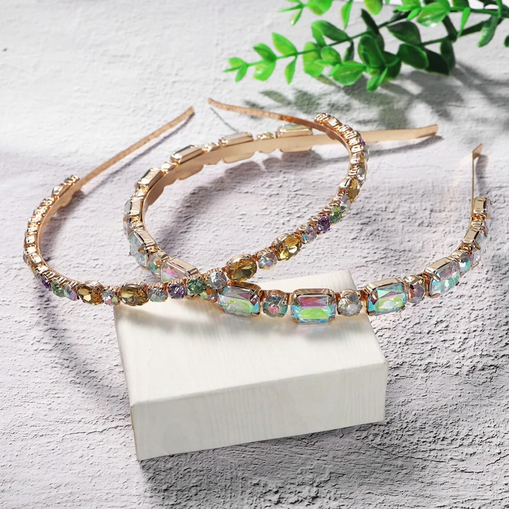 Dvacaman ZA жесткие Bejeweled повязки на голову для девочек красочные Кристальные бусины повязка на голову для женщин Свадебная вечеринка Аксессуары для волос
