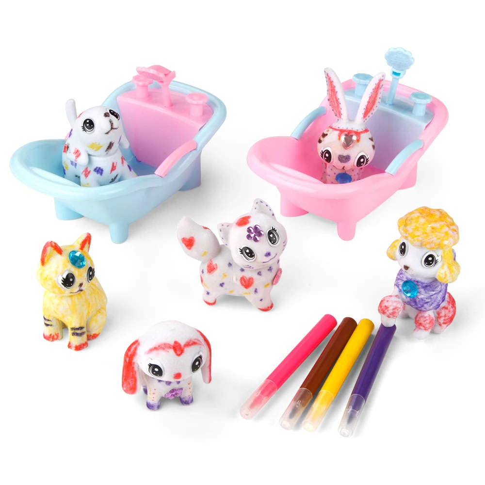 

DIY Scribble Scrubbie Watercolor Pen Adorable Paint Drawing Doodle Bath Fun Mini Animal Pet Set Girls Game Educational Kids Toys