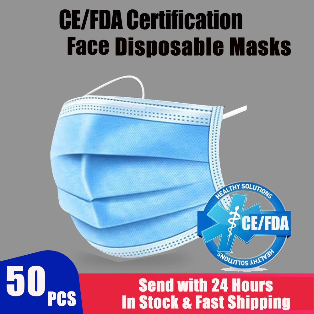 

50/100pcs Disposable Mouth Face Mask Anti-Dust 3 Layer Mouth Masks Anti Flu PM2.5 Breathable Masks Face Care Elastic Earloop