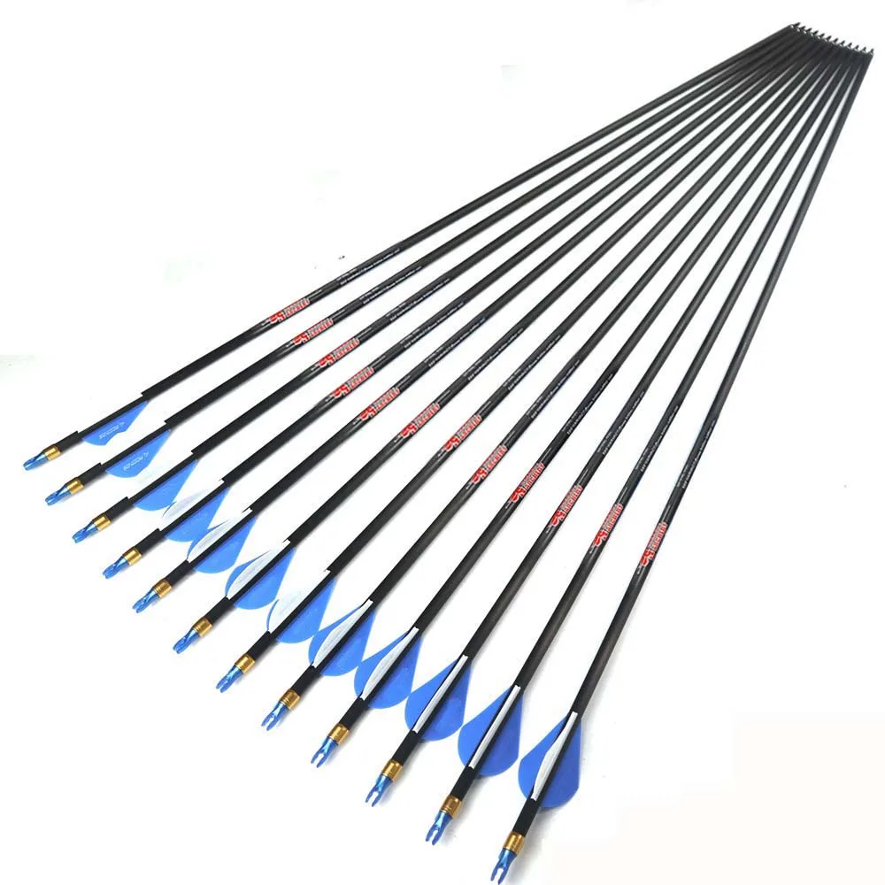 Linkboy-Spine-300-340-400-500-600-Pure-Carbon-Arrow-ID-6-2-mm-Plastic-Vanes