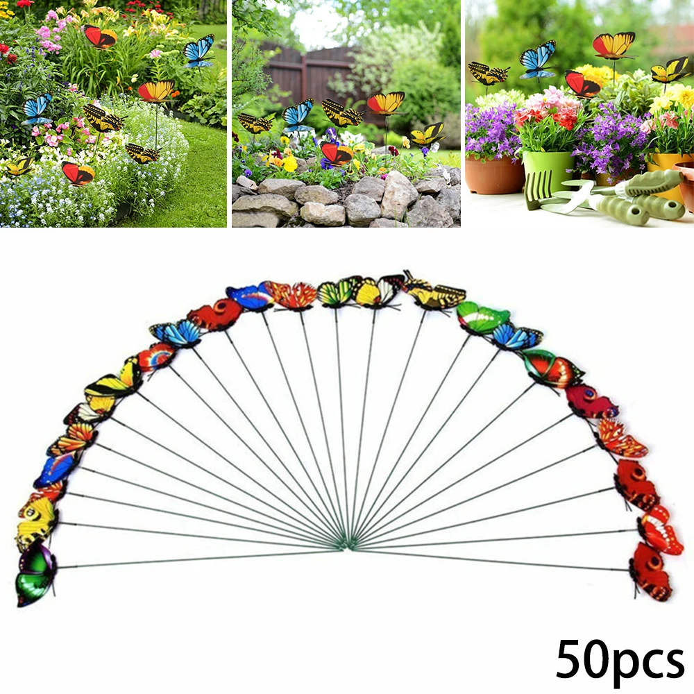 50Pcs Simulation Butterfly Stakes Colorful Garden Butterflies For Outdoor Yard Planter Flower Pot Bed Yard Art Garden Decoration