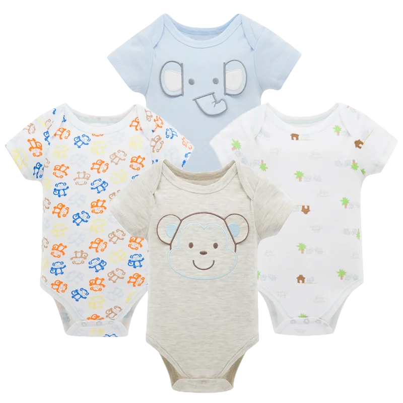 

Honeyzone 4pcs/lot Newborn Bebe Girls Rompers Short Sleeves Cotton Soft Animals Printing Overalls Toddler Boys Summer Clothing