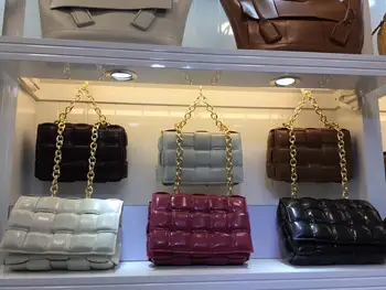 

By H 2020 Newest Padded Golden Chain Bag Crossbody Handbag Women's Genuine Leather Woven Bag Braid Shoulder Bag