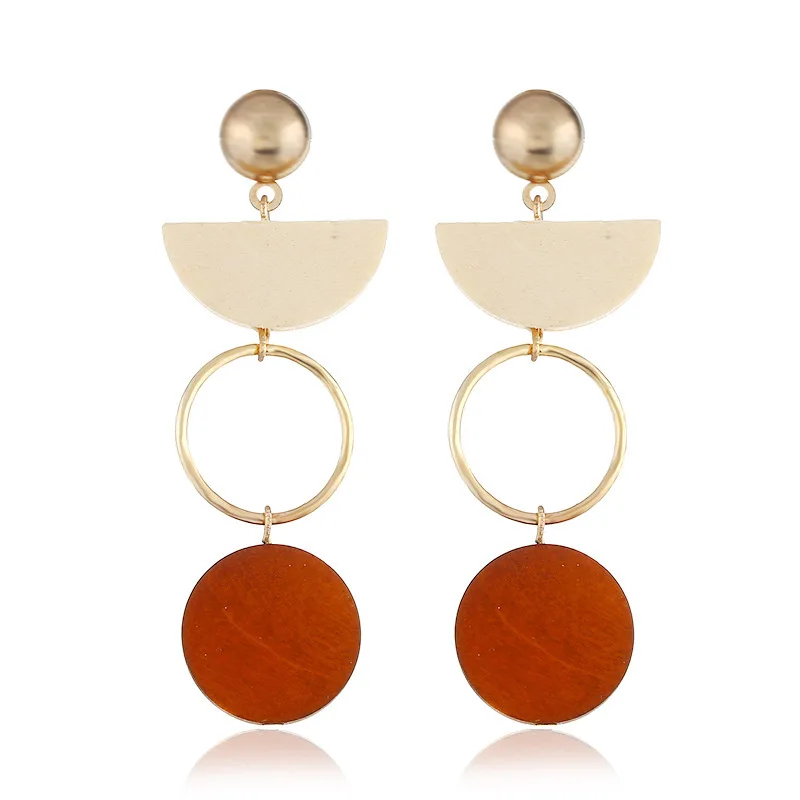 

2019 Real Brinco Earings Korean Simple Personality Temperament Vintage Wooden Earrings Female Long Autumn And Winter Christmas