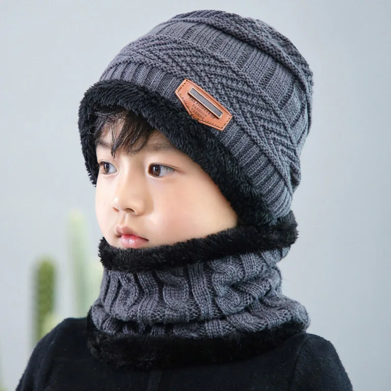 Осенняя и зимняя кашемировая шапка, Мужская вязанная шапка, двухсекционная Зимняя шерстяная шапка с защитой ушей для родителей и детей - Цвет: child gray