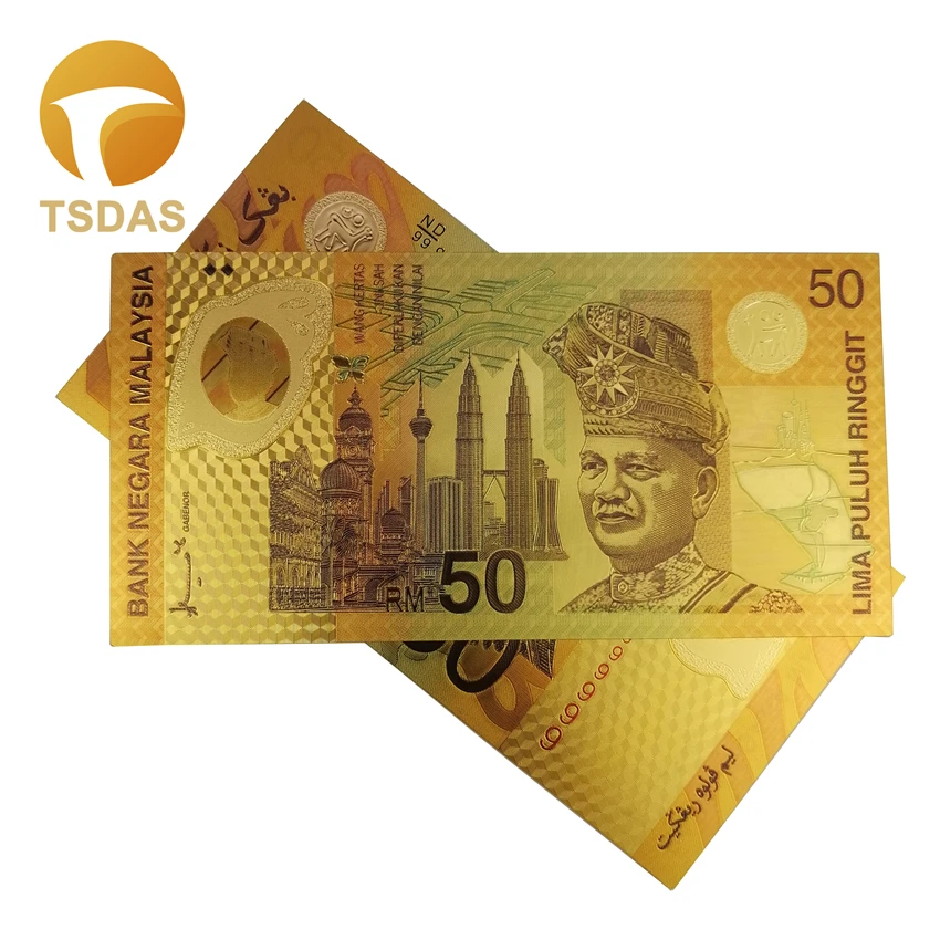 Обычная Золотая фольга для банкнот Bank Note 100 шт./лот бизнеса и коллекции Малайзия 50