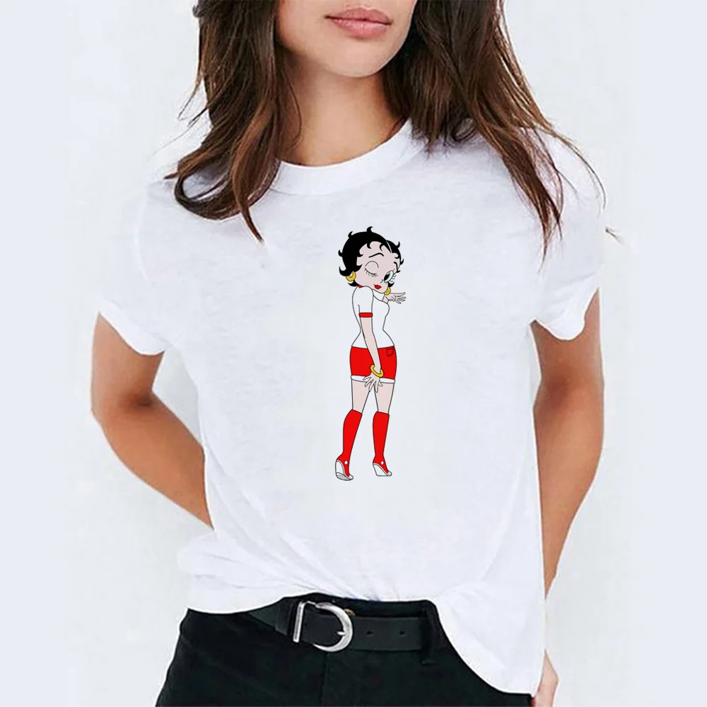 22 Футболка с рисунком Betty Boop, модная Корейская одежда для пар, хлопковый топ с короткими рукавами и принтом ангела, женская футболка 90s - Цвет: 22