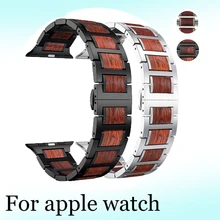 Деревянный ремешок для Apple watch 4 5 ремешок 44 мм 40 мм iWatch 5 4 3 42 мм 38 мм из натурального красного сандалового дерева+ браслет из нержавеющей стали correa