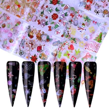 10 шт рождественские украшения для ногтей смешанные цветные переводные наклейки для ногтей из фольги Снежный Цветок Лось подарок Санта клейкая бумага