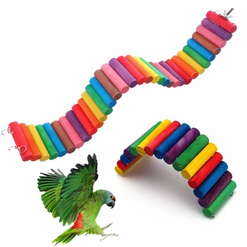

2 Pcs Parrot Hamster Colored Round Wooden Boardwalk Climbing Bird Toy Standing 449C