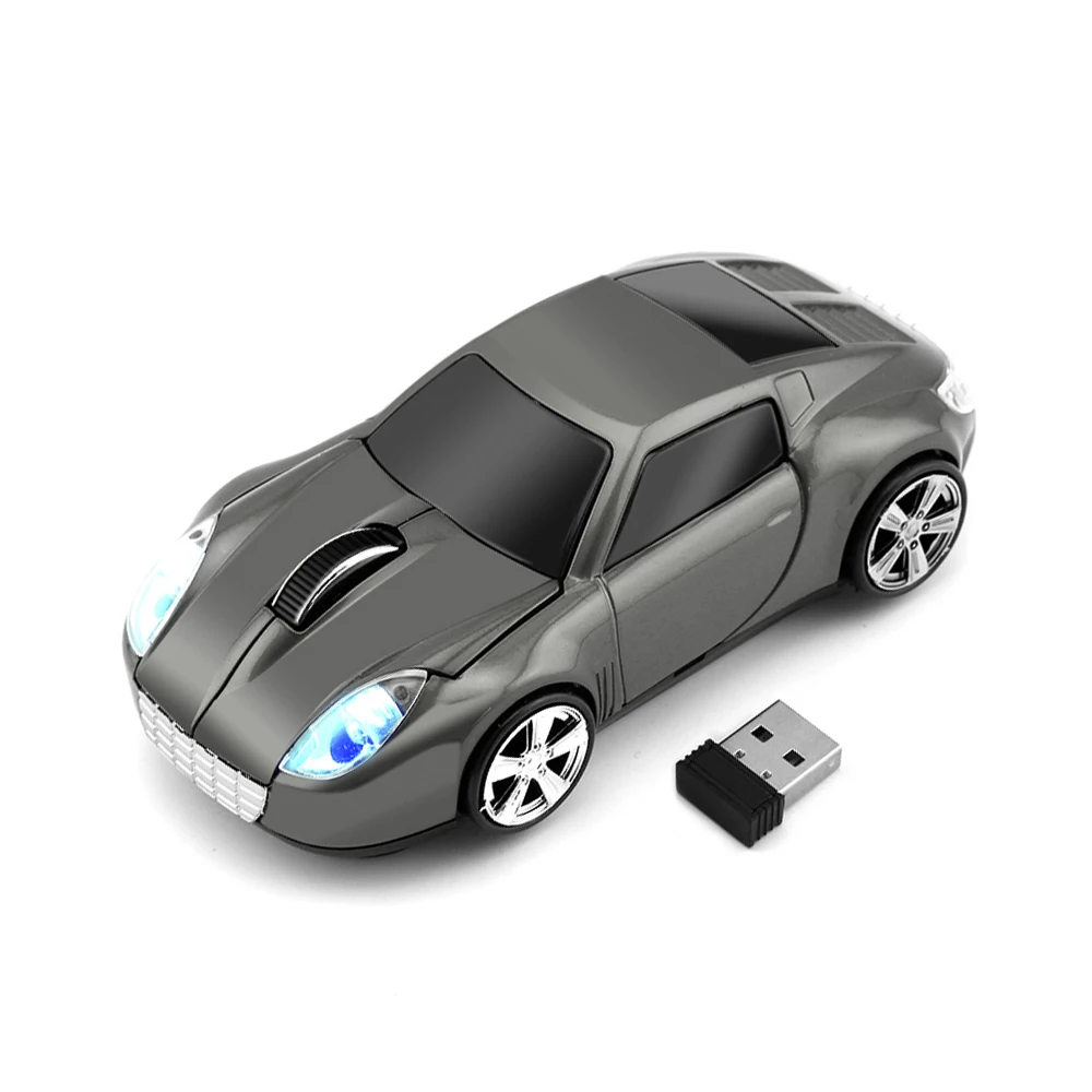 Серый CHYI Car Shape Wireless Computer Mouse USB Optical 3D Mini With LED Light PC Mause 1600 DPI Mice For Kids Gift Desktop Laptop - Цвет: Серый
