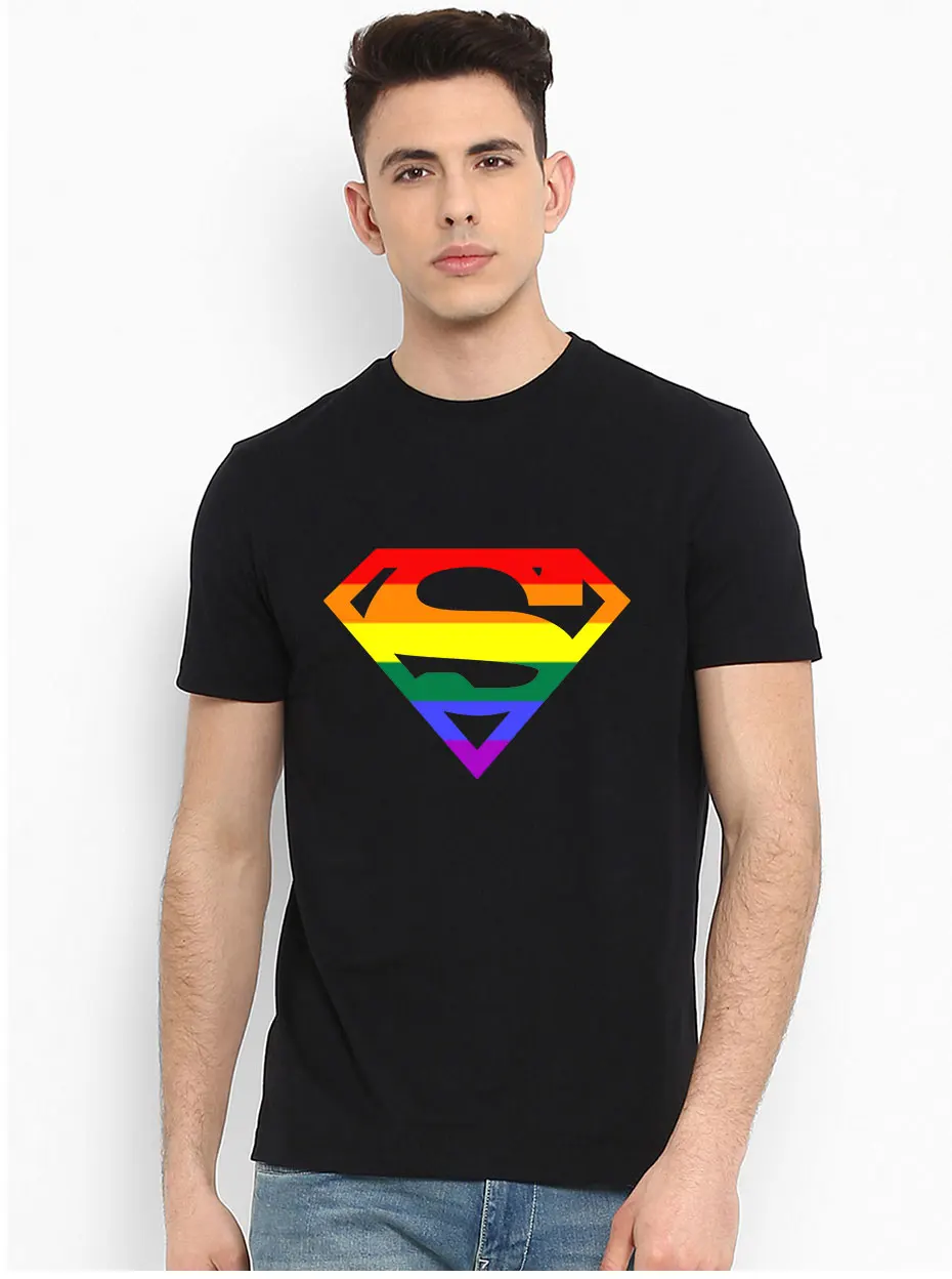 Мужская футболка супер квир Радуга, гей, LGBTQ LGBT хороший хлопок уникальный дизайн Crewneck ретро короткий рукав
