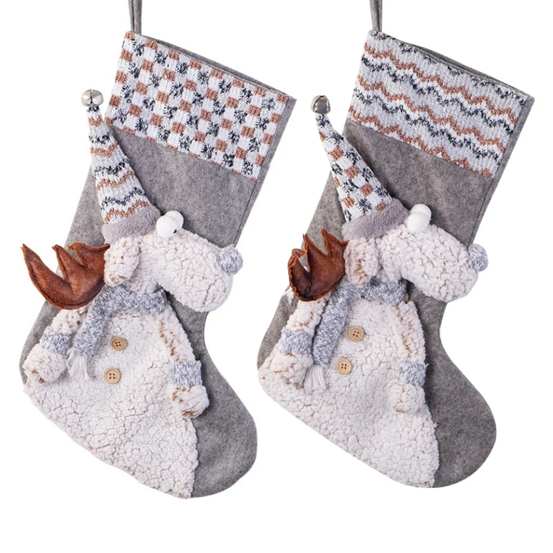 

3D Doll Decor Christmas Stockings Candy Socks Gift Holder Bag With Hanging Loops Xmas Tree Fireplace Seasonal Decorations