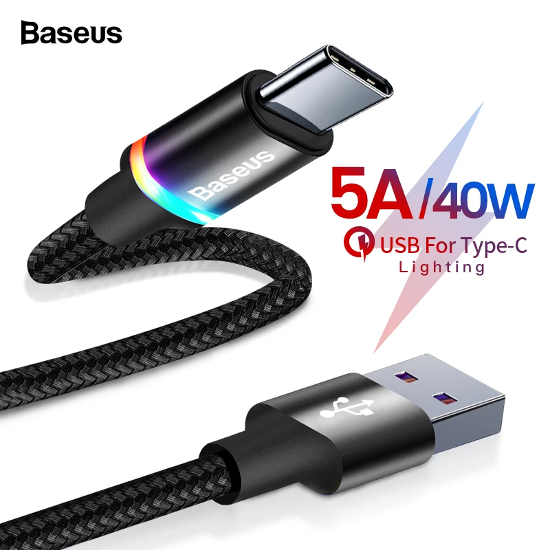 Baseus usb type-C кабель для huawei mate 30 20 P30 P20 Pro Lite 5A 40 Вт USBC Быстрая зарядка зарядное устройство USB-C type-C кабель провод шнур