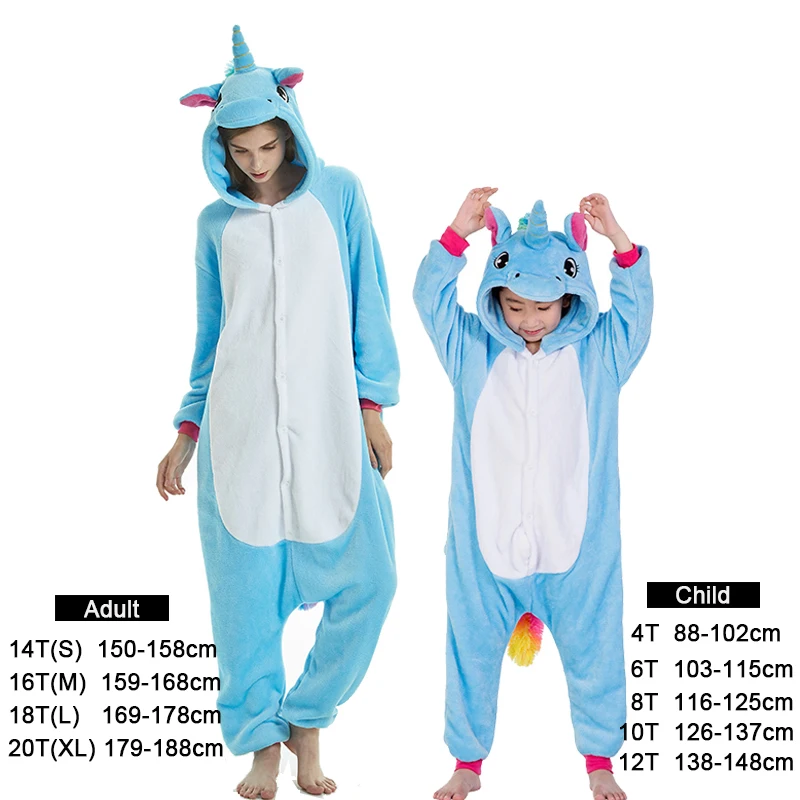 Детская зимняя пижамы кигуруми в виде животных стежка, одежда для сна в виде радужного единорога, пижама Для женщин одеяло "Панда", комбинезон для маленьких мальчиков комбинезон - Цвет: Blue tianma