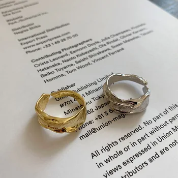 

1PC Authentic 925 sterling silver Gold /White Molten Ridge dysmorphism Band Ring adjust Jewelry TLJ1203