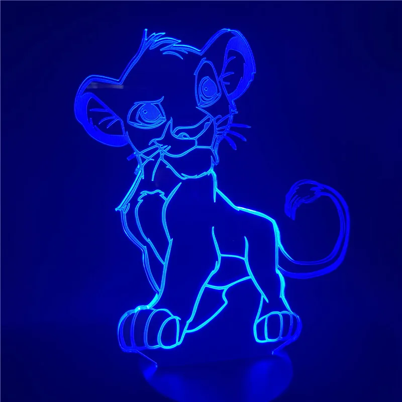 Мультяшный ночной Светильник Король Лев Simba светодиодный 3d светильник меняющий