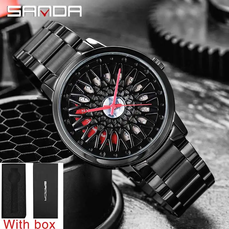 SANDA 2021 Men's Wheel Watch Creative Personality Hollow Watch Sports Watch Waterproof Contour Dial Stainless Steel Watch P1060 