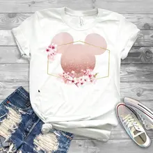 Женская футболка с Минни Маус, футболка с цветочными ушками Микки Мауса, тренировочные топы для девочек, одинаковые футболки, Семейные футболки
