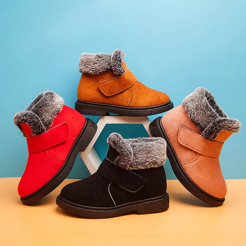 DOGEEK/толстые теплые детские зимние ботинки; зимняя обувь для девочек с круглым носком; плюшевая нескользящая обувь на плоской подошве для малышей; лыжные ботинки для мальчиков и девочек