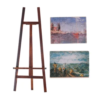 1 Set Artist Easel Stand & 2 Wood Paintings Pictures Mini Artist Easel Wood Wedding Table Card Stand Doll House Display 1