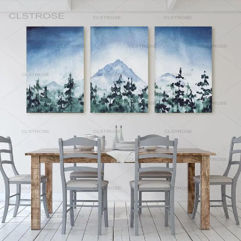 

Mountain Forest Landscape Watercolor Canvas Posters and Prints Art Pictures Scandinavian Art Canvas Painting Home Wall Art Decor