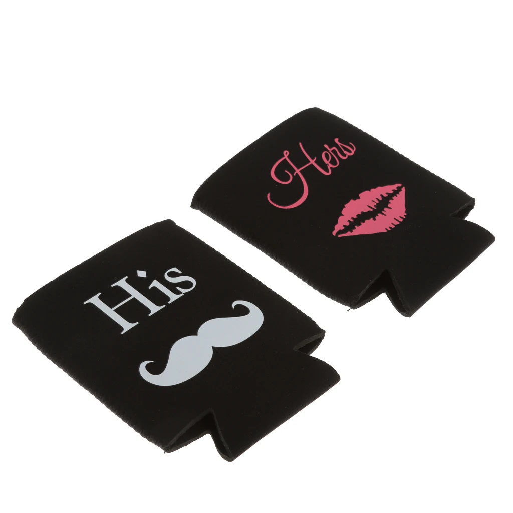 1 Set Wedding Beer Bottle Tin Can Cooler His & Her Cup Sleeve Holder