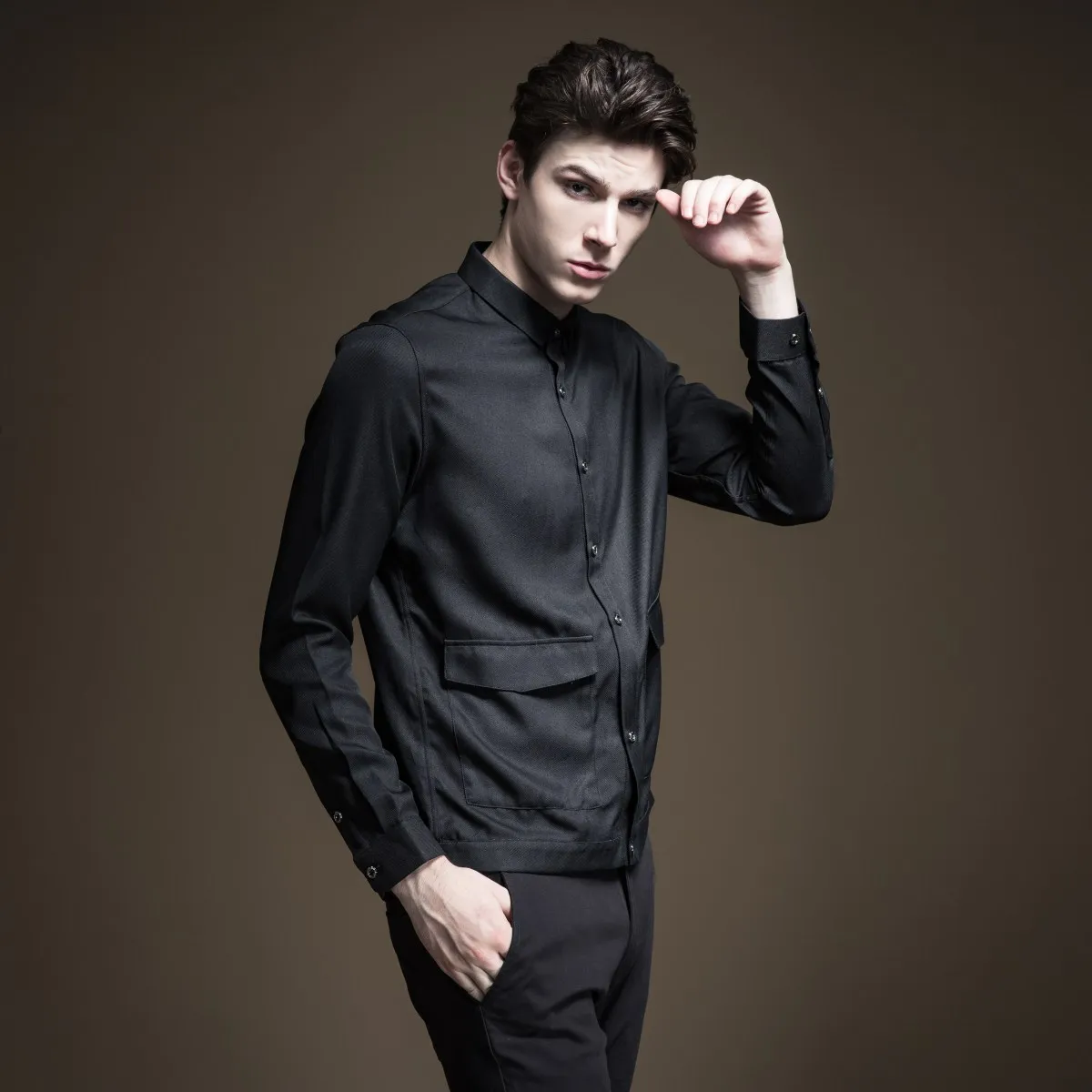 Blusas Pinli осень повседневные рубашки полный новая мужская одежда отложной воротник чистый цвет Молодежная рубашка с длинными рукавами Топ B193313218