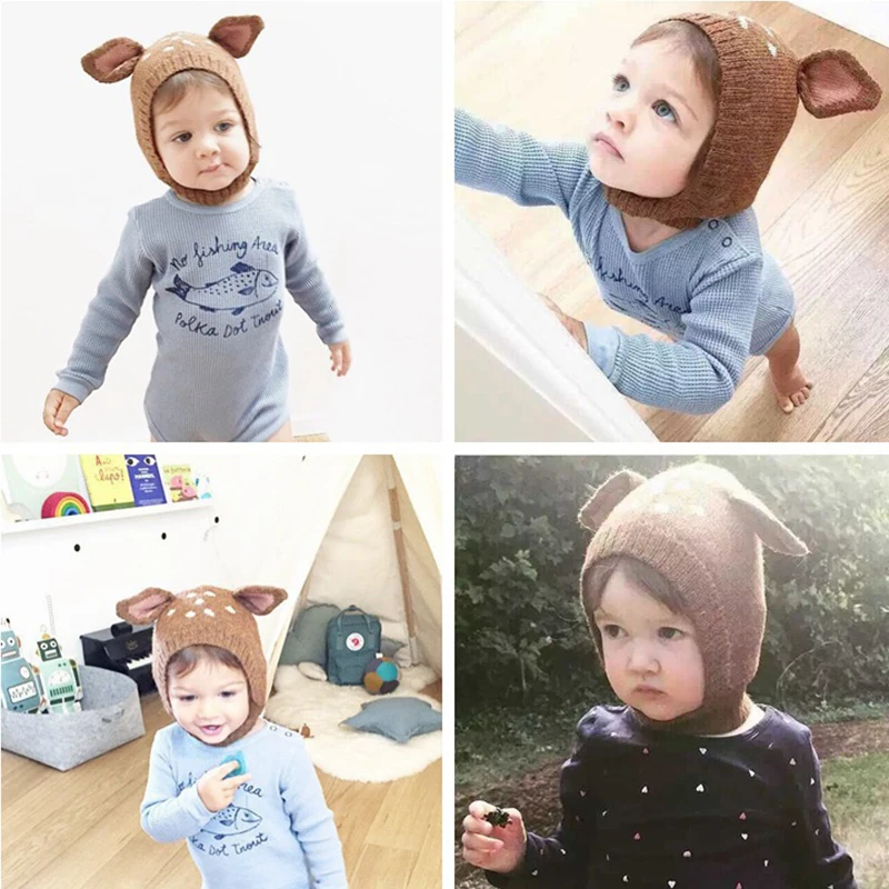 Cute Deer Ears Baby Knit Hat Soft Cotton Toddle Kids Warm Winter