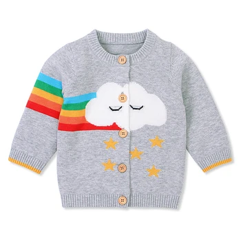 

0-3Yrs Spring Baby Girls Knitted Clothes Coat Autumn Boys Girls Cartoon Rainbow Clouds Cardigan Jacket Sweater Baby Clothes