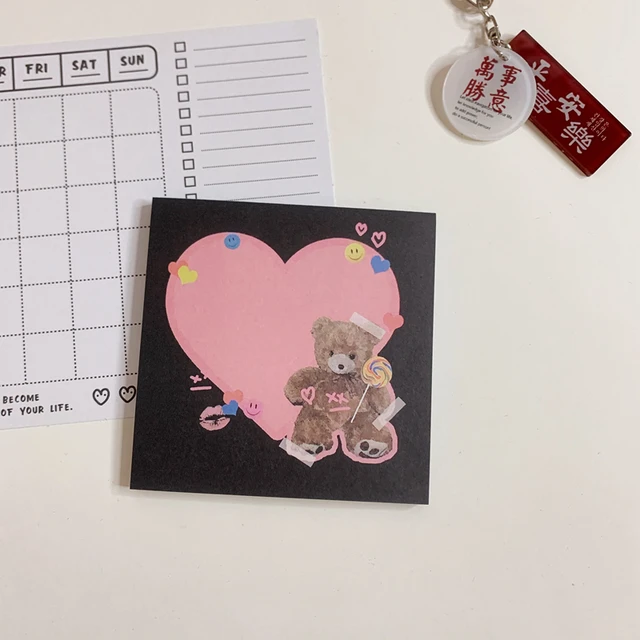50 Sheets Ins Hot American retro style cute bear Mini Portable Notepad Diary Book Exercise Book Papelaria School Office Supply 1Pc 50 sheets G