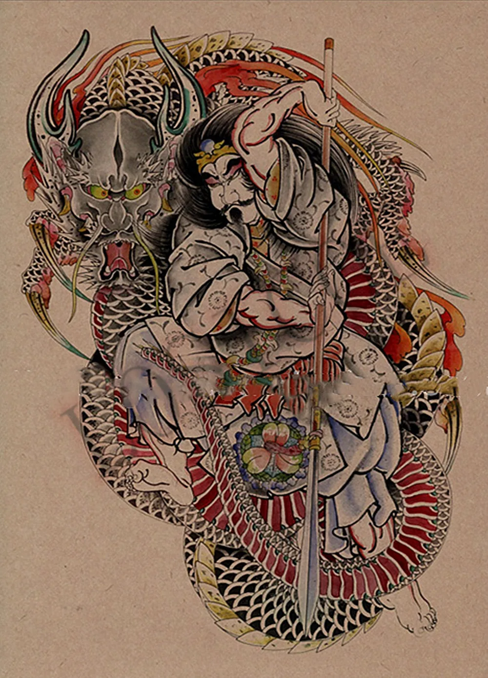 Shabby Chic Ukiyo-e Tattoos Patterned Posters Kraft Paper Interior Painting Restoring Wall Sticker Barber Shop Home Decor B1 | Дом и сад