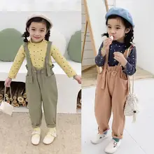 Новые стильные комбинезоны для девочек осенние модные длинные штаны для девочек 2-7 лет