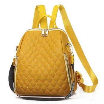 

2020 New Korean Style Fashion Women Rhombic Rivet Backpack Female Casual Large Capacity Student Backpacks Travel Bag