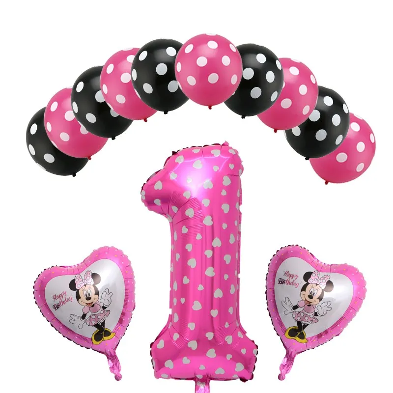 13 шт., розовые фольгированные шары с Минни Маус для девочек, 30 дюймов, номер 1, 2, 3, латексные шары в горошек, Детские вечерние украшения, детские игрушки, Globos