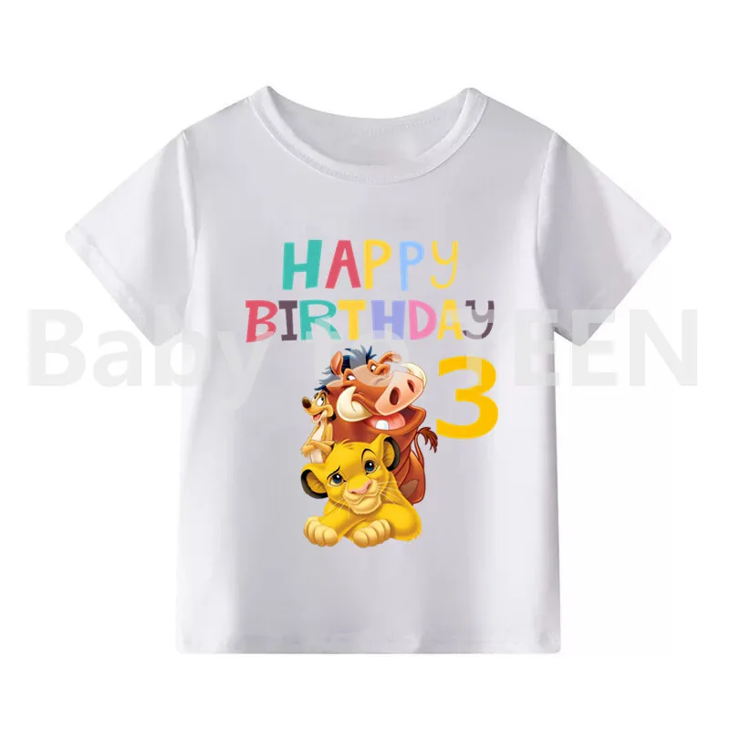 Children Lion King Birthday Number 1-10 Cartoon Print T-shirt Boys Girls Cute Simba Funny T Shirt Kids Clothes - Цвет: C