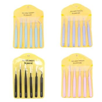 

1set/6pcs ESD Anti-Static Stainless Steel Tweezers Set Maintenance Repair Tool Kit Anti Static Model Making Tool Hand Tool Set