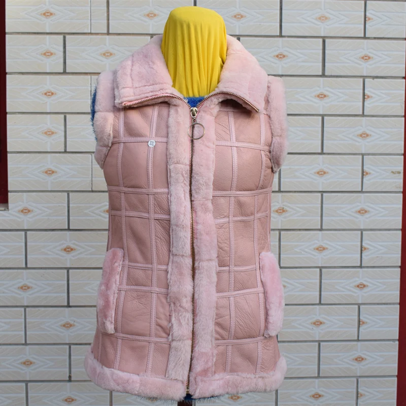 Новая зимняя одежда для стрижки овец, Женское пальто, пальто средней длины, меховое пальто, сохраняющее тепло, жилет, куртка - Цвет: Розовый
