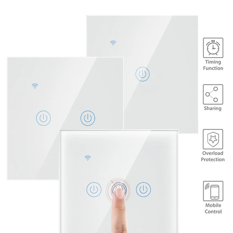 

EU WIFI Smart Light Wall Touch Sensor Switch,1Gang1Way,Tempered Crystal Glass Panel with TimerModule,Work with Tuya/Amazon Alexa
