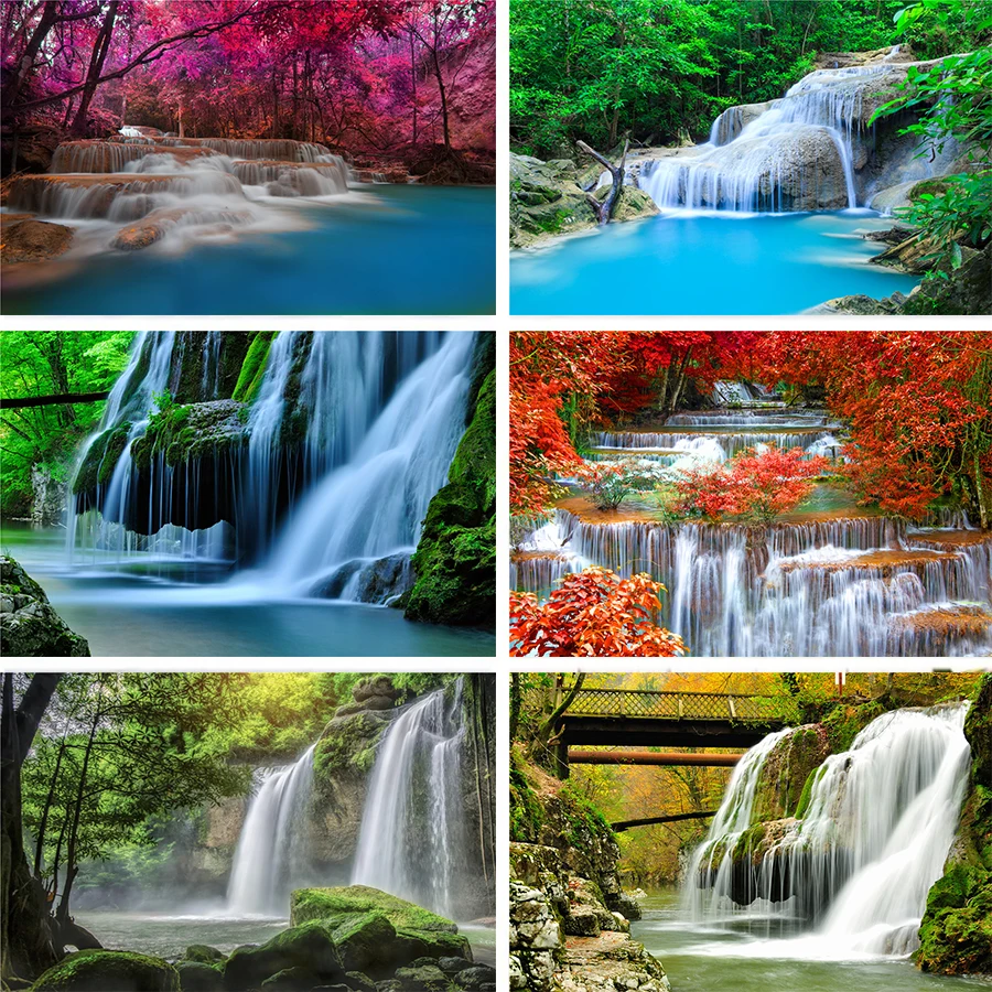 Nitree Red Purple Leaf Stream Waterfall Landscape Natural Scenery Scenes Backdrop Photo Studio Photography Background Vinyl | Электроника