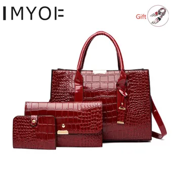 

2019 New Korean Fashion Female Bag 3PCS Crocodile Pattern Women's Handbag Shoulder Bag Large CapacityTote Bag Clutch Purse