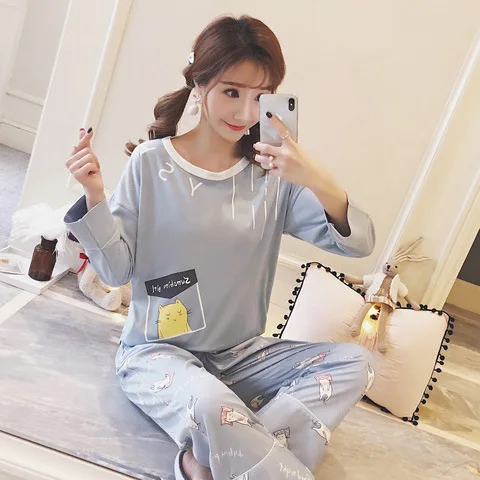 

2126 # Pocket Cat Pullover YX Long Sleeve Sweet Pajamas Homewear Set Series