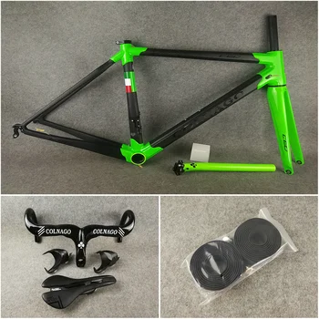 

T1000 3K Matte-Glossy Black Green painting Colnago C60 carbon road frame+Handlebar+Saddle+Water bottle cages Holders Concept C64