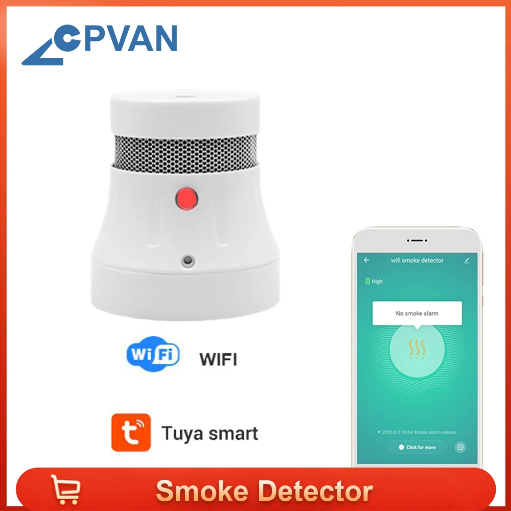 CPVan WiFi детектор дыма Tuya управление через приложение пожарная сигнализация