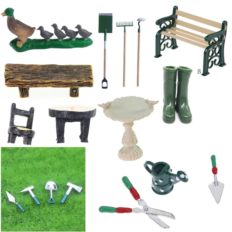 

DIY Miniatura Metal Watering Can Pulling Cart Spade Rake Garden Tools For Children Dolls House Miniatures Accessorie