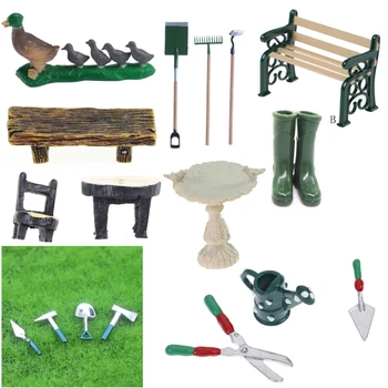 

DIY Miniatura Metal Watering Can Pulling Cart Spade Rake Garden Tools For Children Dolls House Miniatures Accessorie