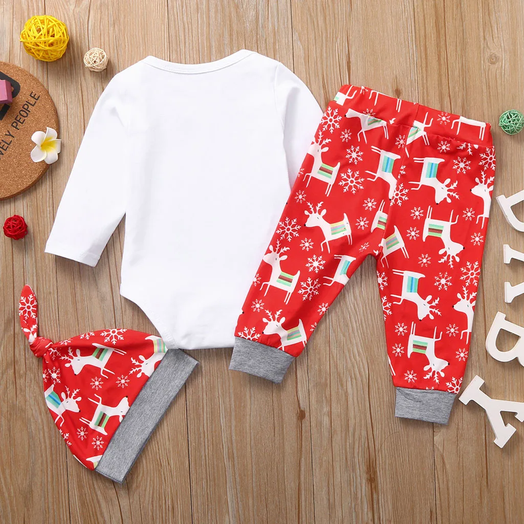 My First Christmas Rompers Newborn Infant Baby Girl Boy Christmas Letter Romper Deer Pants Hat Outfits Set Ew Born Baby Clothes