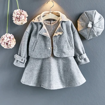 

Children's Clothes 2020 Spring and Winter Style Infant Baby Kids Clothing Sets Girls Wool Coat and Dress and Hat 3pieces Jackets